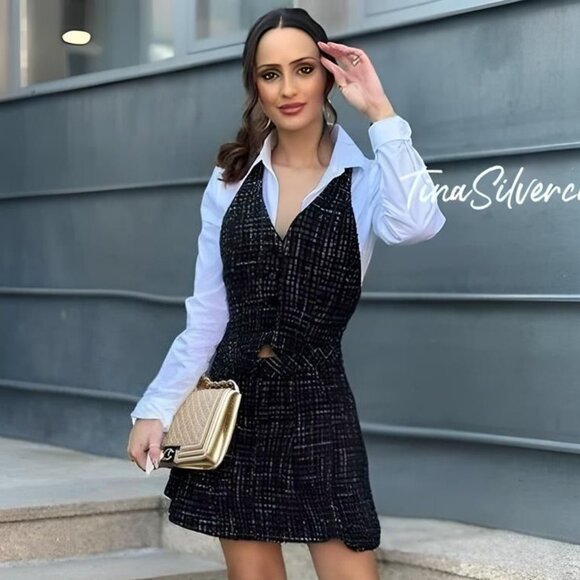 BLOGGER'S FAVE! Zara Contrasting Tweed Mini Dress NWT - Picture 9 of 16